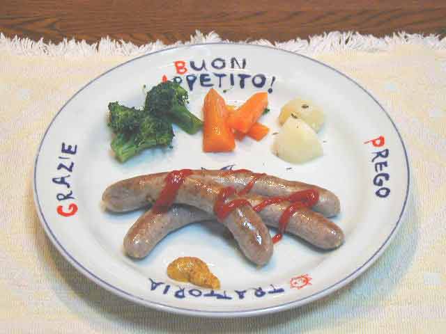 手造りソーセージの盛りつけ